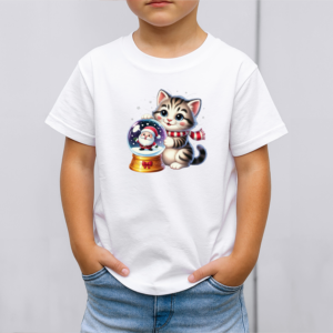 Vaikiški marškinėliai su spauda „Miau ir Kalėdų senelis“