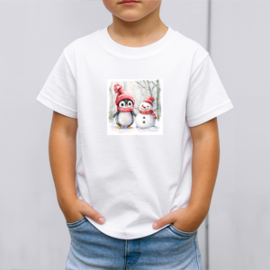 Vaikiški marškinėliai su spauda „Pingvinas ir sniego senis draugai“