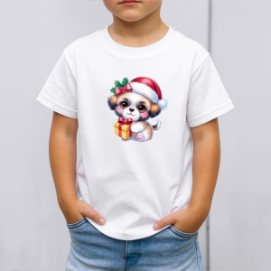 Vaikiški marškinėliai su spauda „Kalėdinis šuniukas“