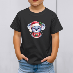 Vaikiški marškinėliai su spauda „Koala su kalėdiniu megztuku“