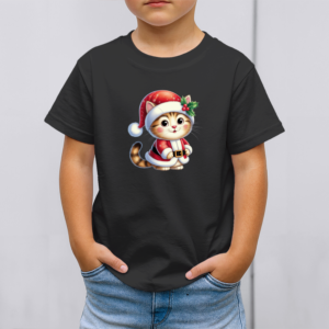 Vaikiški marškinėliai su spauda „Mažasis Kalėdų senelis kačiukas“