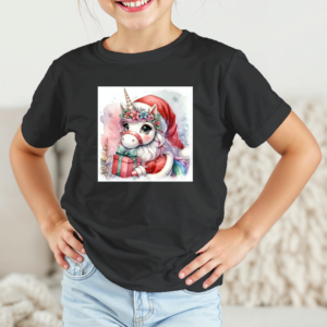 Vaikiški marškinėliai su spauda „Vienaragis dalina Kalėdų džiaugsmą“