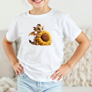 Vaikiški marškinėliai su spauda „Drakoniukas su saulėgrąža“