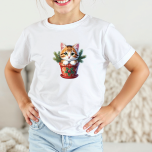 Vaikiški marškinėliai su spauda „Kalėdinis vazonėlio pūkuotukas“