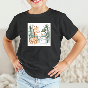 Vaikiški marškinėliai su spauda „Žirafos ir sniego senio susitikimas“