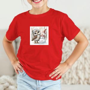 Vaikiški marškinėliai su spauda „Pelėdos ir sniego senio draugystė“