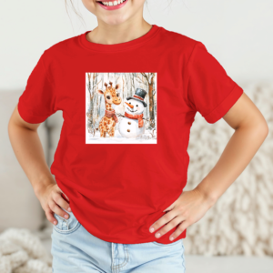 Vaikiški marškinėliai su spauda „Žirafos ir sniego senio draugystė“