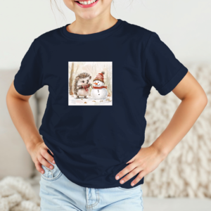 Vaikiški marškinėliai su spauda „Ežiuko ir sniego senio draugystė“