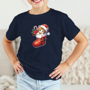 Vaikiški marškinėliai su spauda „Kačiukas Kalėdų kojinėje“