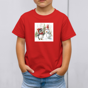 Vaikiški marškinėliai su spauda „Pingvino Kalėdos su sniego seniu“