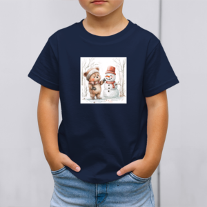 Vaikiški marškinėliai su spauda „Meškiukas ir sniego senis“