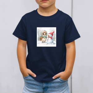 Vaikiški marškinėliai su spauda „Pelėda ir sniego senis draugai“