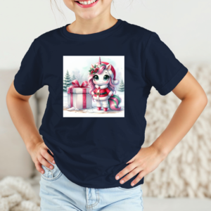 Vaikiški marškinėliai su spauda „Vienaragis laukia Kalėdų“