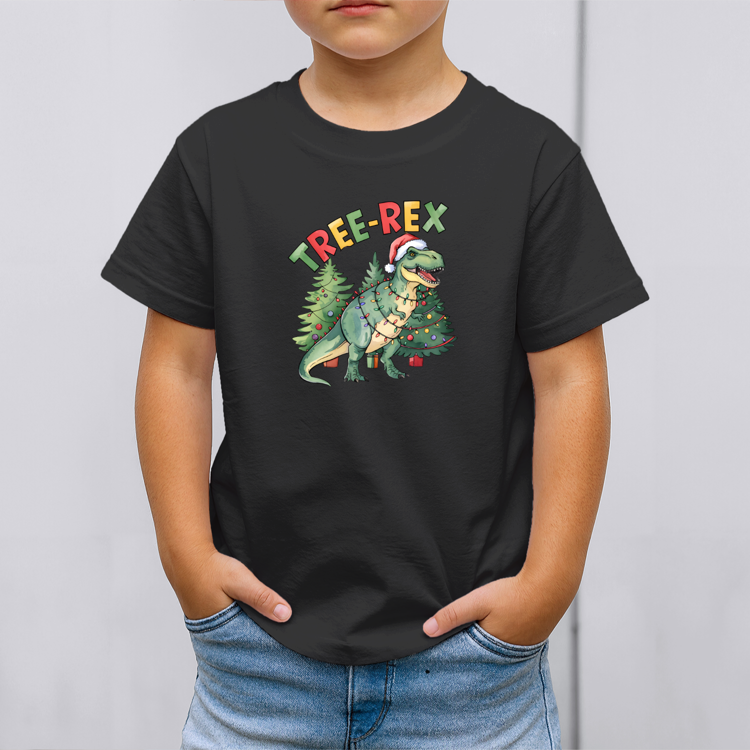 Vaikiski-Marskineliai-juoda-Tree-Rex-Dino