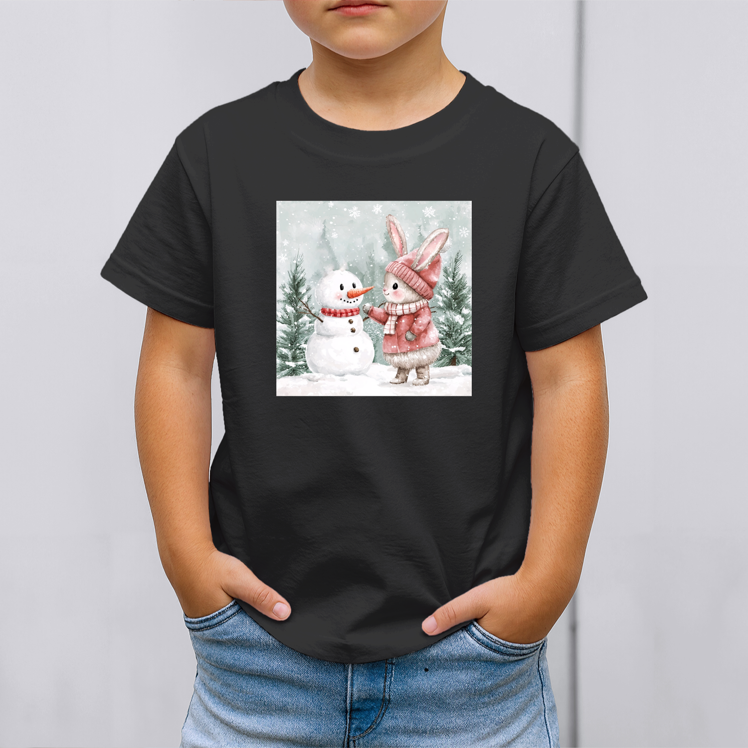 Vaikiski-Marskineliai-juoda-Zuikutes-ir-sniego-senio-susitikimas-1