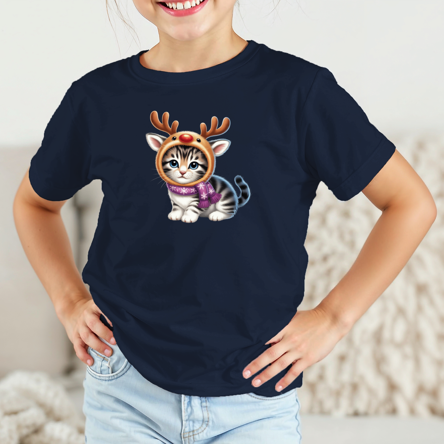 Vaikiski-Marskineliai-merg.-t.melyna-Pukuotas-elniukas