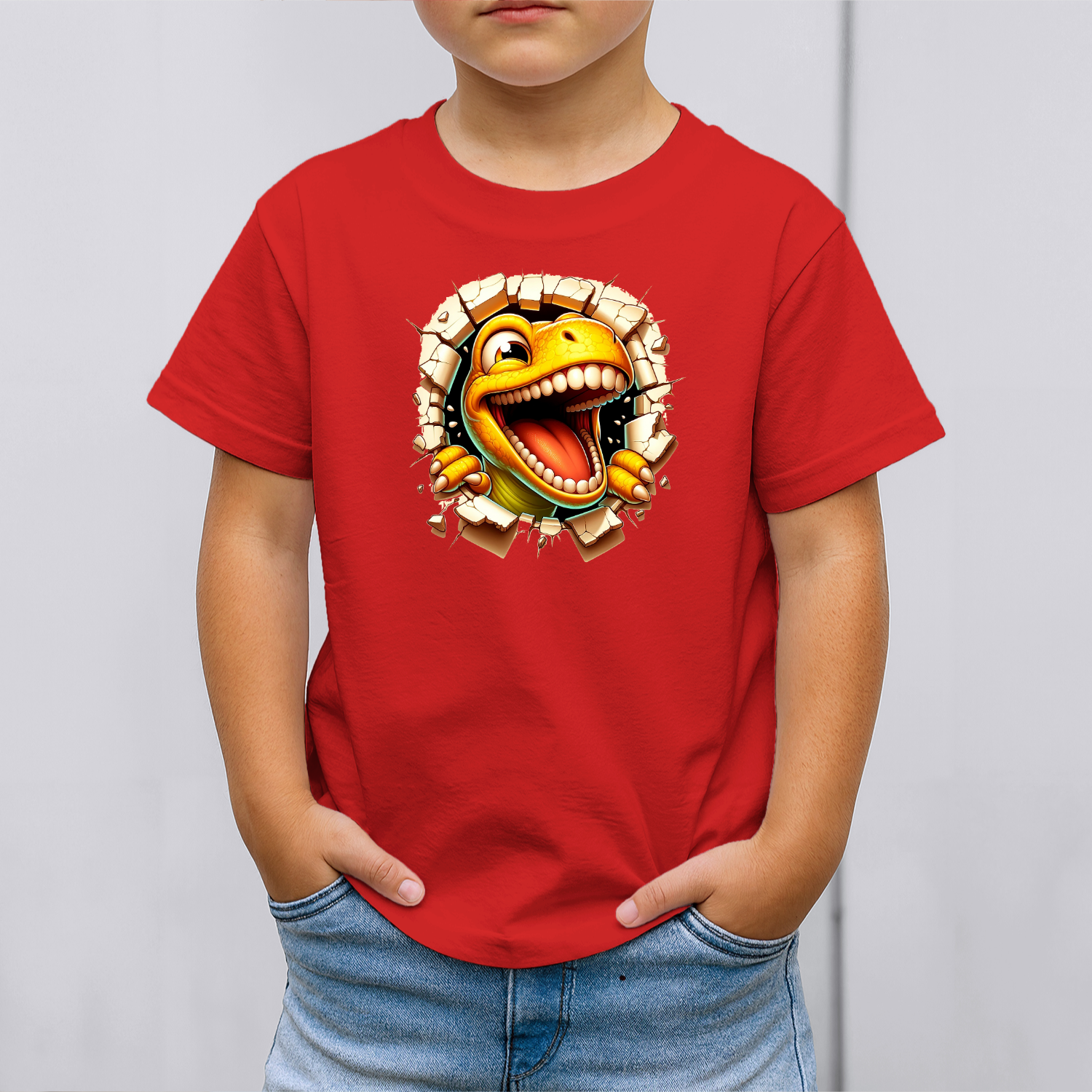 Vaikiski-Marskineliai-raudona-Dino-Juokdariukas