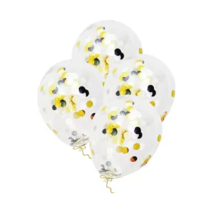 Skaidrus guminis helio balionas „Auksiniai ir juodi konfeti“